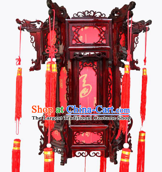China Classical Lanterns Handmade Hexagon Palace Lantern Wood Lamp Traditional Red Hanging Lantern