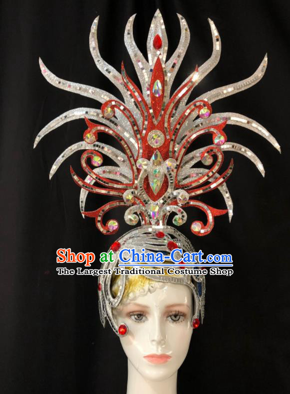 Handmade Brazil Parade Giant Headpiece Rio Carnival Headdress Deluxe Hair Accessories Halloween Stage Show Argent Royal Crown