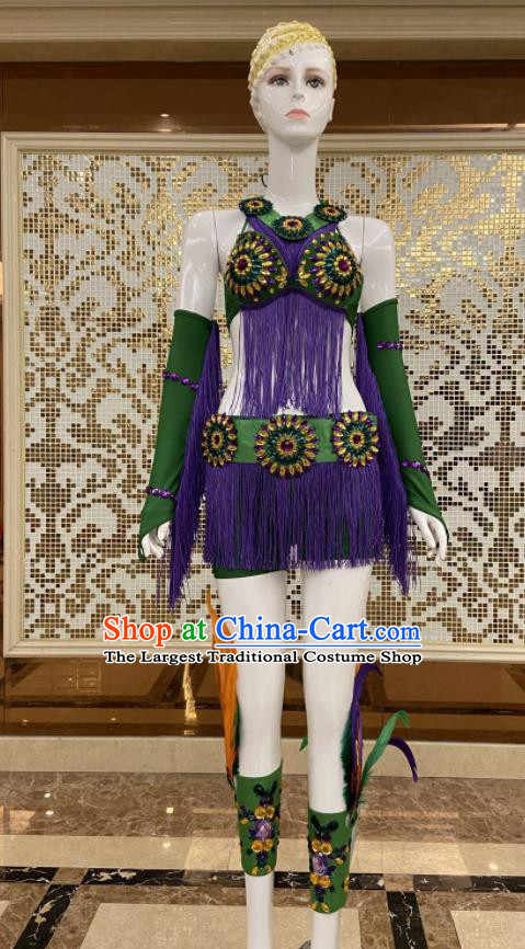 Custom Brazilian Carnival Costumes Professional Catwalks Clothing Woman Purple Tassel Swimsuits Samba Dance Uniforms