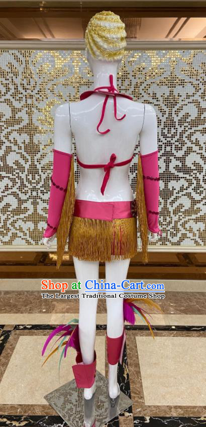 Custom Samba Dance Rosy Uniforms Brazilian Carnival Costumes Professional Catwalks Clothing Woman Tassel Swimsuits