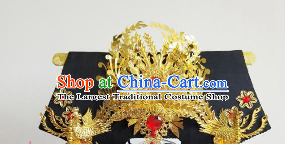 China Ancient Palace Lady Golden Phoenix Hair Crown Traditional Drama Court Hair Accessories Qing Dynasty Imperial Consort Zhen Huan Hat Headdress