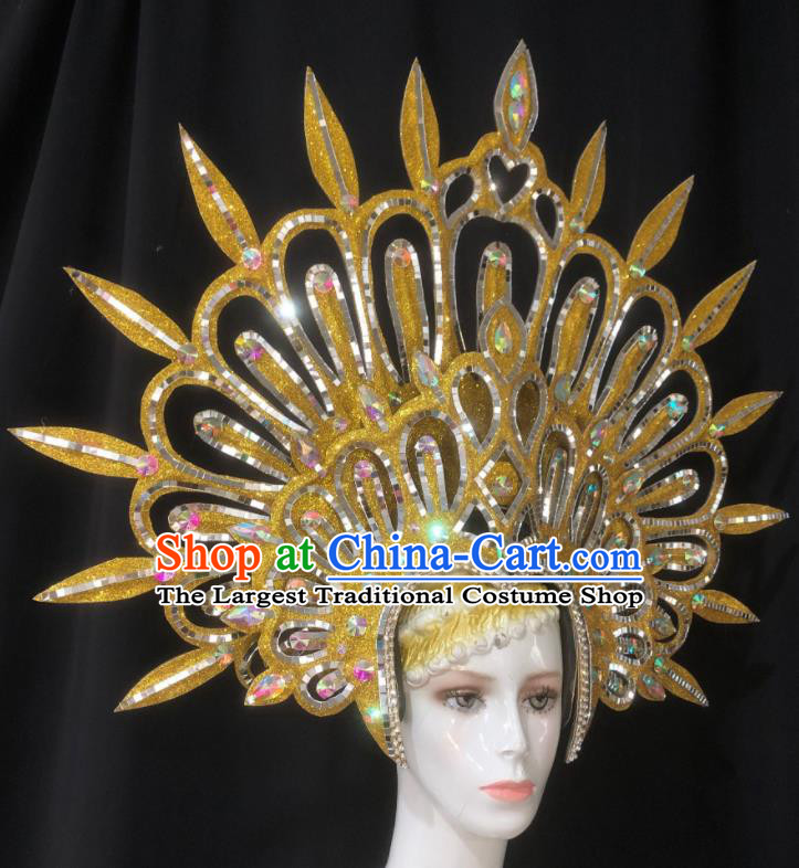 Handmade Samba Dance Hair Accessories Stage Show Golden Royal Crown Halloween Cosplay Deluxe Headwear Brazil Carnival Giant Hat
