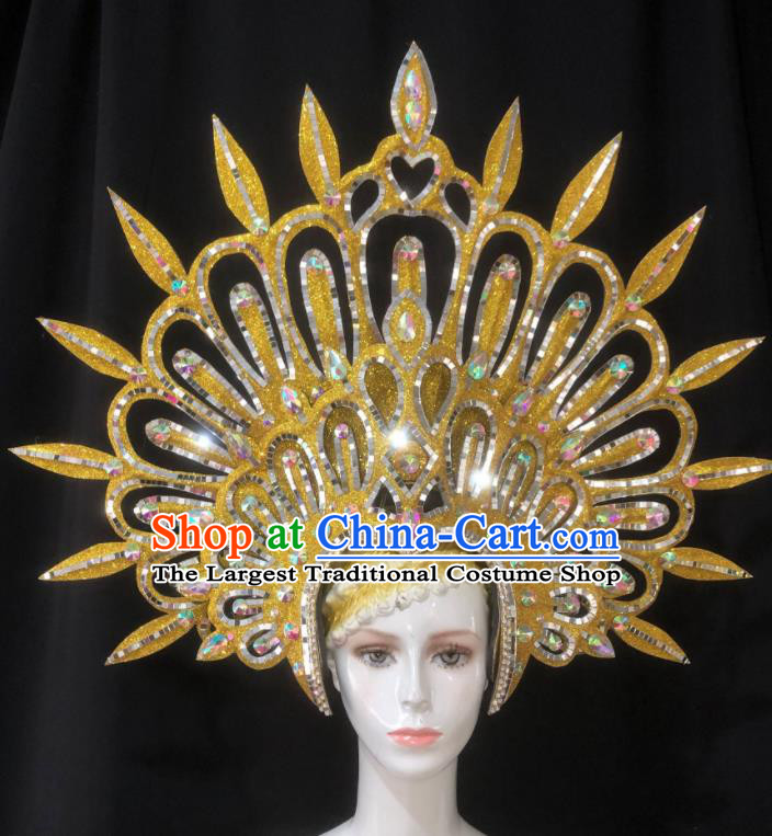 Handmade Samba Dance Hair Accessories Stage Show Golden Royal Crown Halloween Cosplay Deluxe Headwear Brazil Carnival Giant Hat