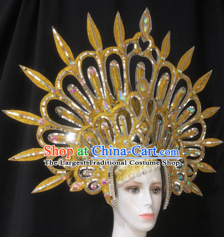 Handmade Samba Dance Hair Accessories Stage Show Golden Royal Crown Halloween Cosplay Deluxe Headwear Brazil Carnival Giant Hat