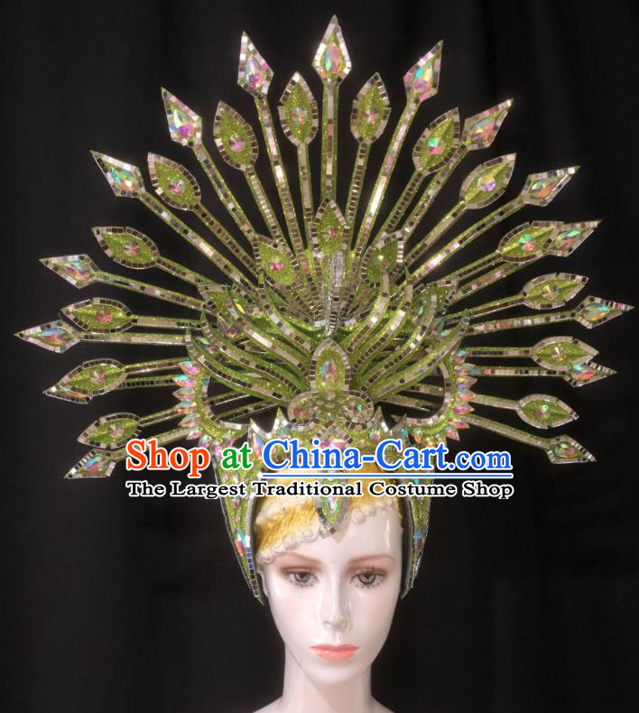 Handmade Brazil Carnival Giant Hat Samba Dance Hair Accessories Stage Show Green Royal Crown Halloween Cosplay Deluxe Headwear