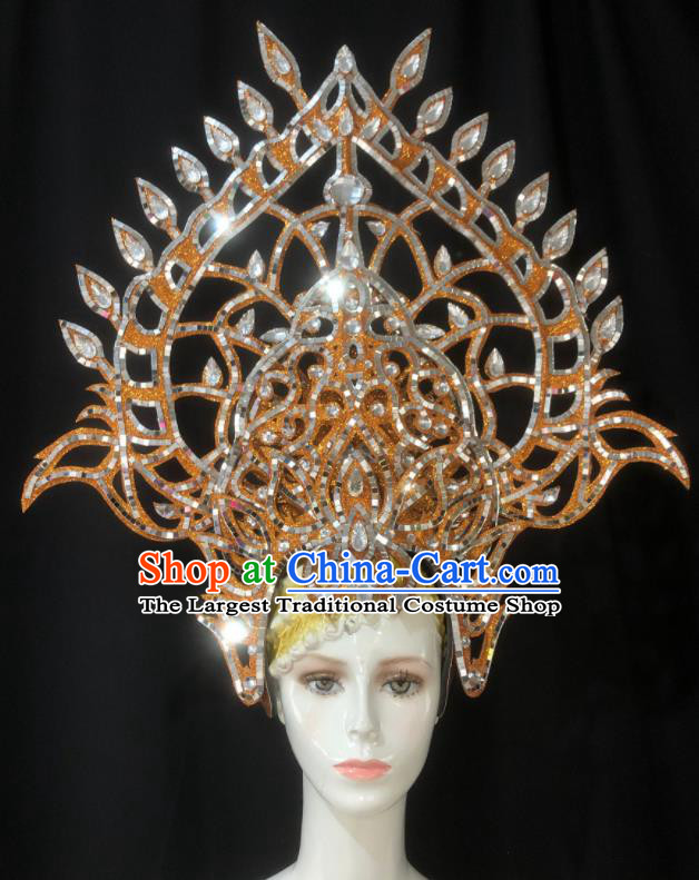 Handmade Halloween Cosplay Deluxe Headwear Brazil Carnival Giant Hat Samba Dance Hair Accessories Stage Show Orange Royal Crown