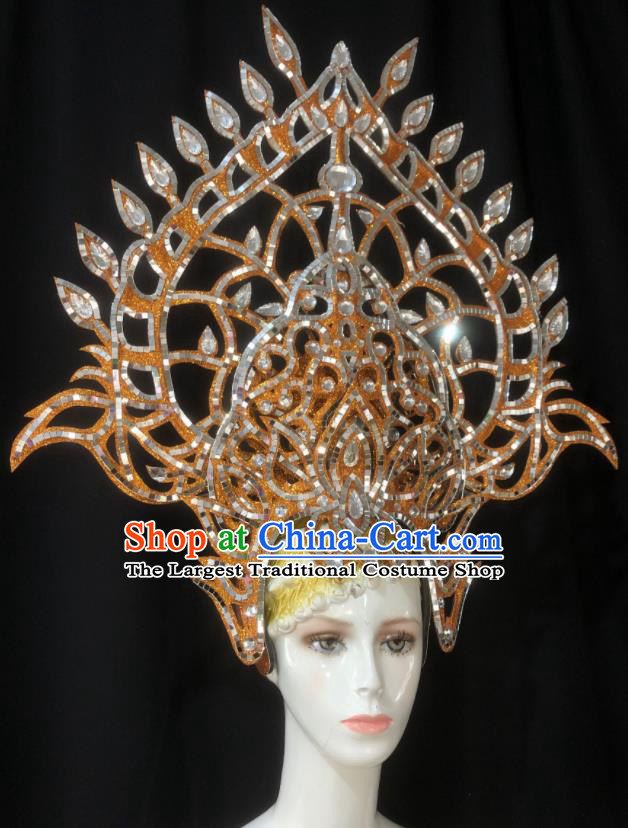 Handmade Halloween Cosplay Deluxe Headwear Brazil Carnival Giant Hat Samba Dance Hair Accessories Stage Show Orange Royal Crown