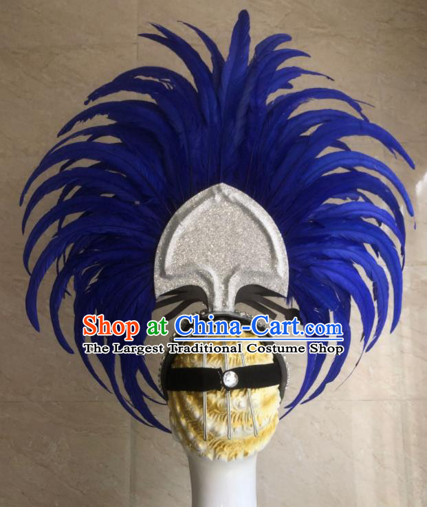 Handmade Stage Show Hair Accessories Halloween Deluxe Headwear Brazil Carnival Giant Headpiece Samba Dance Royalblue Feather Royal Crown