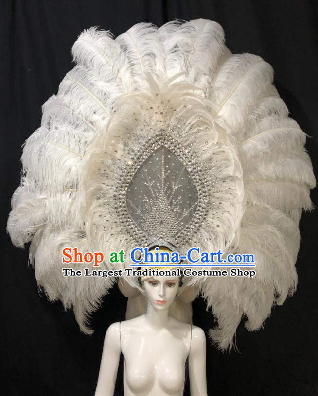 Handmade Samba Dance Royal Crown Easter Performance Hair Accessories Halloween Giant Hat Brazil Carnival Deluxe White Feather Headpiece