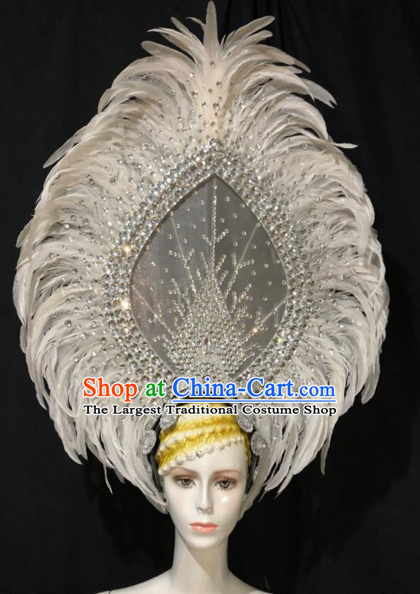 Handmade Samba Dance Royal Crown Easter Performance Hair Accessories Halloween Giant Hat Brazil Carnival Deluxe White Feather Headpiece