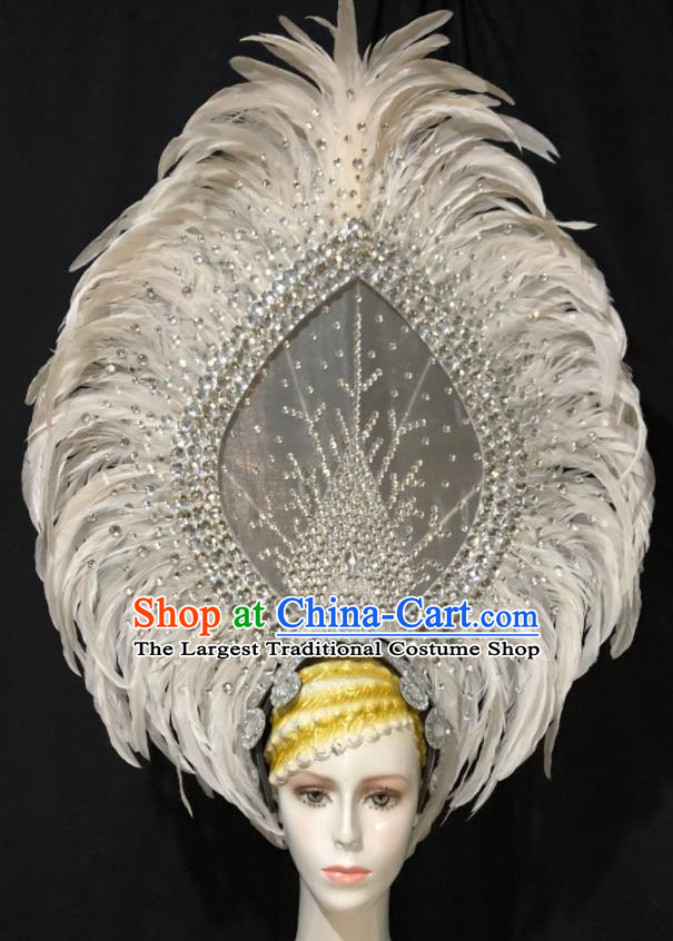 Handmade Samba Dance Royal Crown Easter Performance Hair Accessories Halloween Giant Hat Brazil Carnival Deluxe White Feather Headpiece