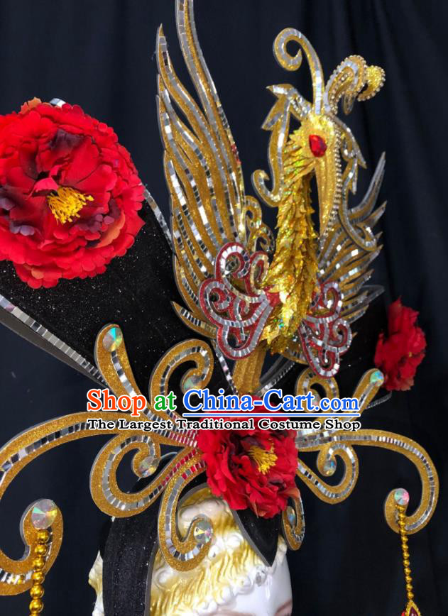 Handmade Cosplay Queen Giant Phoenix Coronet Brazil Carnival Deluxe Headpiece Samba Dance Golden Royal Crown Halloween Performance Hair Accessories