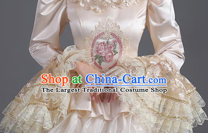 Custom Western Style Court Clothing Europe Vintage Full Dress Stage Performance Fashion European Noble Lady Beige Dress