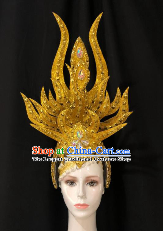 Handmade Halloween Cosplay Giant Golden Royal Crown Brazil Carnival Headdress Samba Dance Deluxe Hair Accessories Easter Parade Headpiece