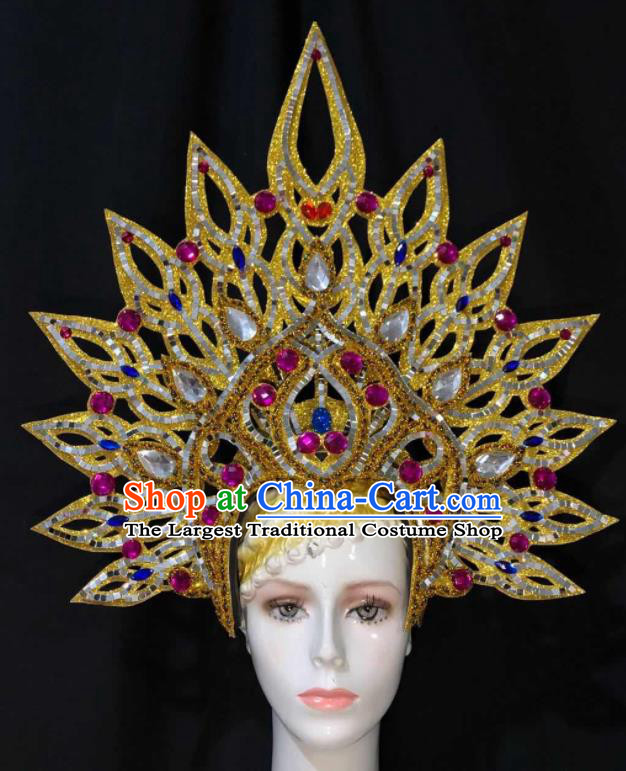 Handmade Easter Parade Headpiece Halloween Cosplay Giant Royal Crown Brazil Carnival Headdress Samba Dance Deluxe Hair Accessories