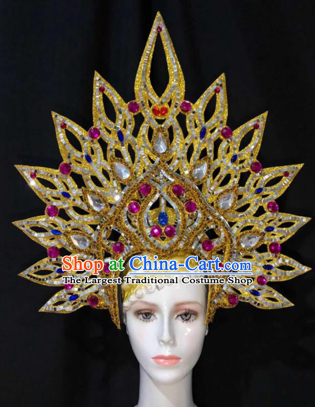 Handmade Easter Parade Headpiece Halloween Cosplay Giant Royal Crown Brazil Carnival Headdress Samba Dance Deluxe Hair Accessories