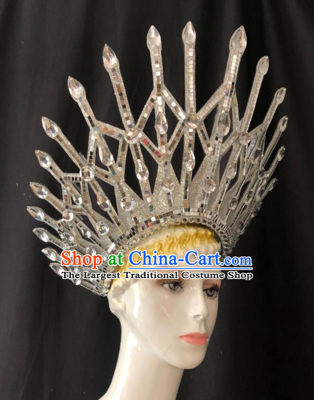 Handmade Halloween Cosplay Queen Argent Royal Crown Brazil Carnival Headdress Samba Dance Deluxe Hair Accessories Easter Parade Headwear