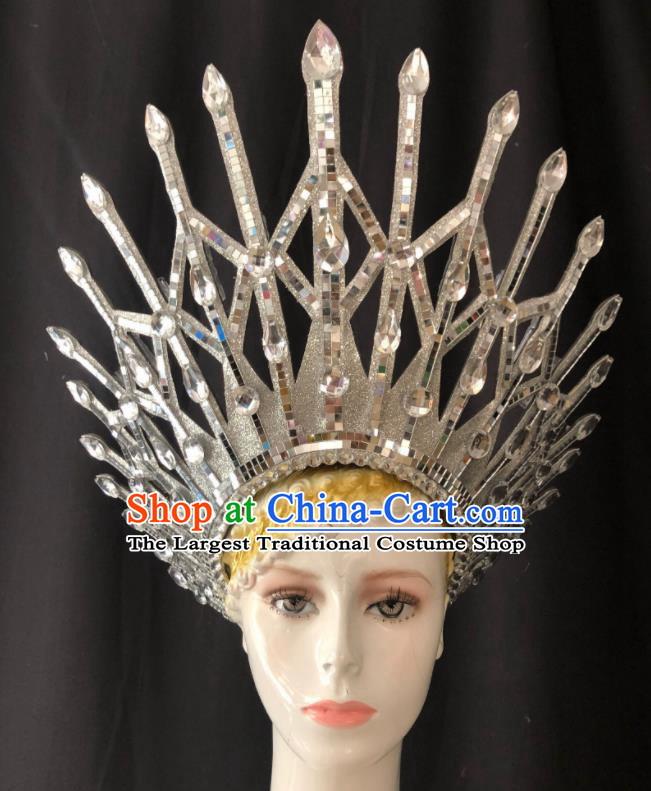 Handmade Halloween Cosplay Queen Argent Royal Crown Brazil Carnival Headdress Samba Dance Deluxe Hair Accessories Easter Parade Headwear