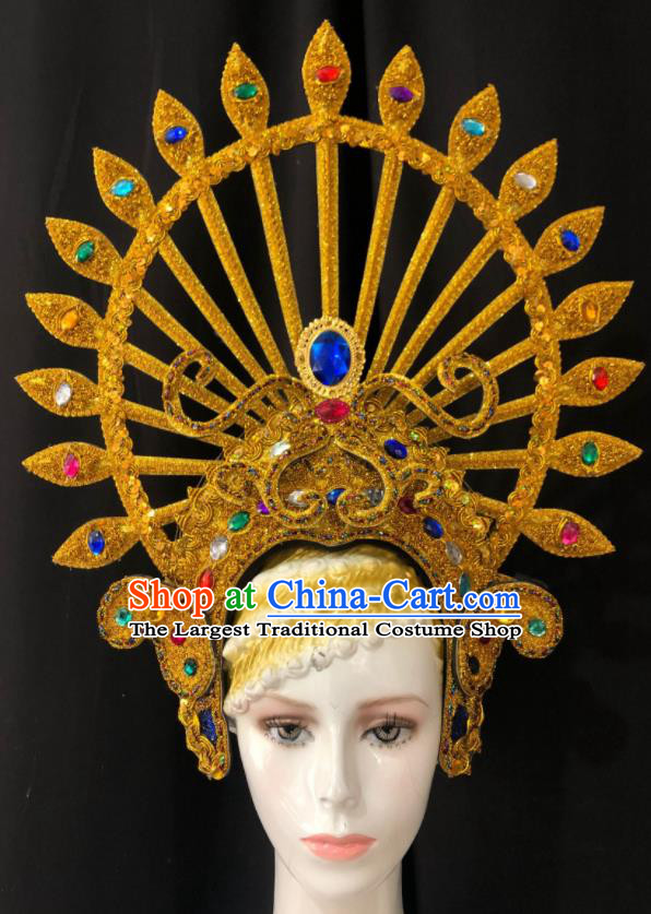 Handmade Easter Parade Deluxe Headwear Halloween Cosplay Queen Royal Crown Brazil Carnival Golden Hat Samba Dance Hair Accessories