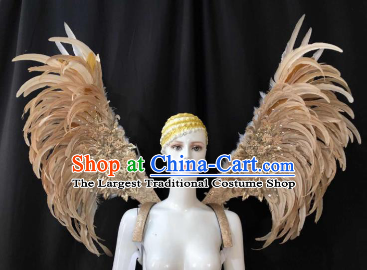 Professional Brazilian Carnival Catwalks Props Opening Dance Angel Wings Miami Deluxe Khaki Feathers Back Accessories