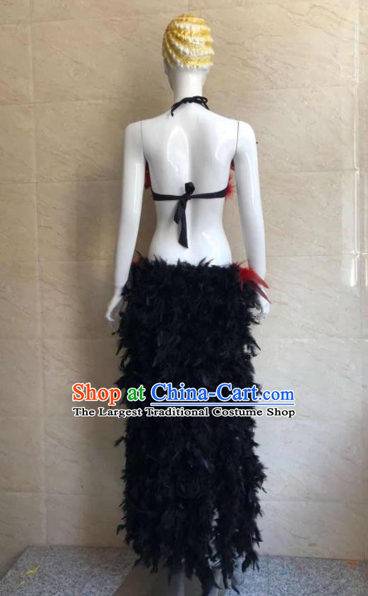 Custom Party Show Clothing Woman Catwalks Red Feather Swimwear Samba Dance Costumes Brazilian Carnival Uniforms
