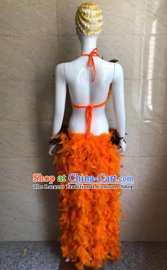 Custom Samba Dance Costumes Brazilian Carnival Uniforms Party Show Clothing Woman Catwalks Orange Feather Swimwear