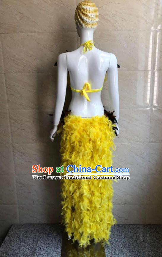 Custom Brazilian Carnival Uniforms Stage Show Clothing Woman Catwalks Yellow Feather Swimsuit Samba Dance Swimwear
