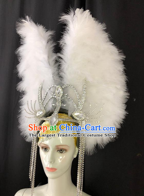 Handmade Samba Dance Hair Accessories Easter Parade Deluxe Headwear Halloween Cosplay Royal Crown Brazil Carnival White Feather Wings Hat
