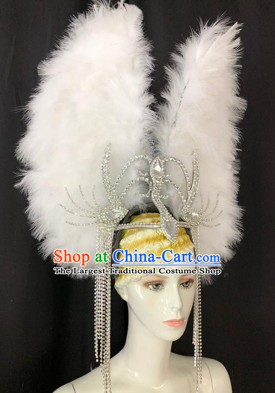 Handmade Samba Dance Hair Accessories Easter Parade Deluxe Headwear Halloween Cosplay Royal Crown Brazil Carnival White Feather Wings Hat
