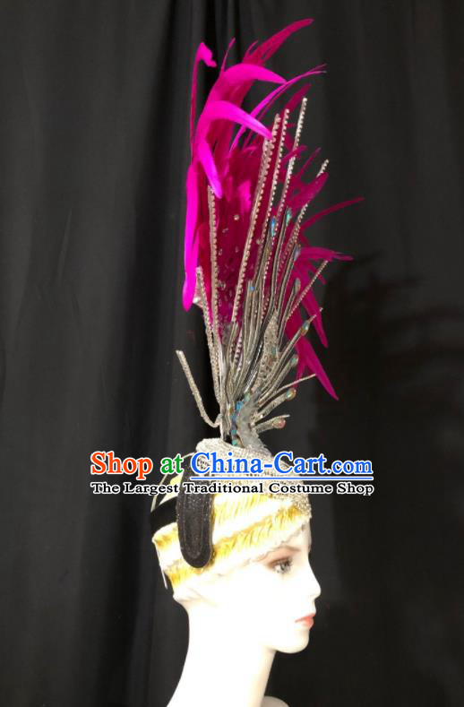 Handmade Samba Dance Hair Accessories Rio Carnival Purple Feather Headwear Stage Show Royal Crown Halloween Cosplay Giant Headpiece