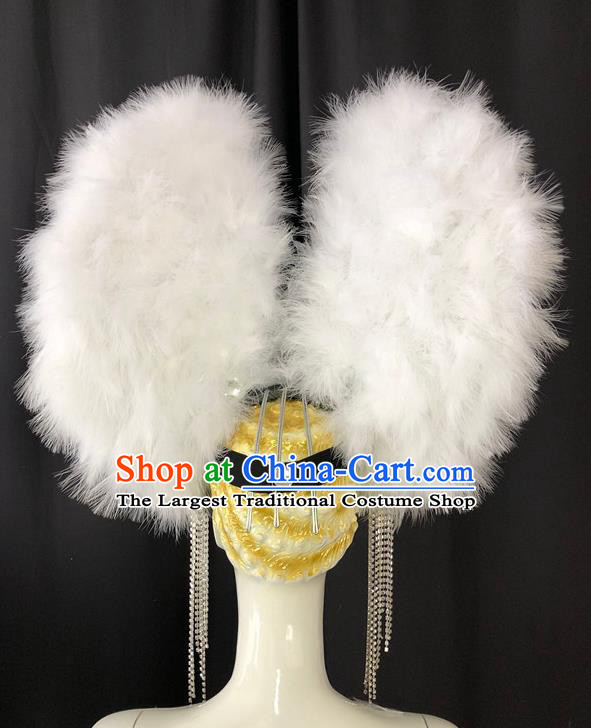 Handmade Samba Dance Hair Accessories Easter Parade Deluxe Headwear Halloween Cosplay Royal Crown Brazil Carnival White Feather Wings Hat
