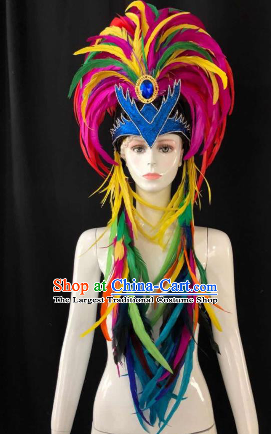 Handmade Samba Dance Hair Accessories Rio Carnival Feather Headdress Stage Show Royal Crown Halloween Cosplay Tribal Chief Headpiece