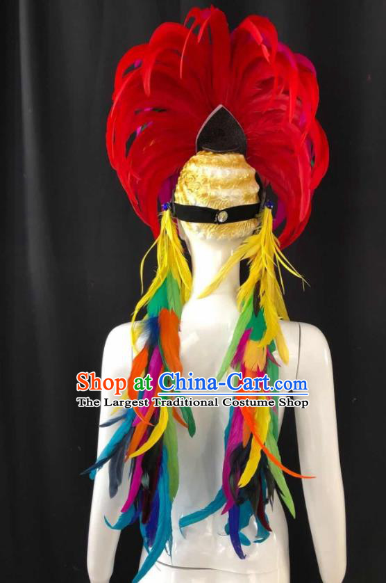 Handmade Samba Dance Hair Accessories Rio Carnival Feather Headdress Stage Show Royal Crown Halloween Cosplay Tribal Chief Headpiece