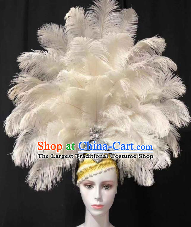 Handmade Samba Dance Giant Headpiece Rio Carnival Headdress Catwalks White Feather Royal Crown Halloween Cosplay Hair Accessories