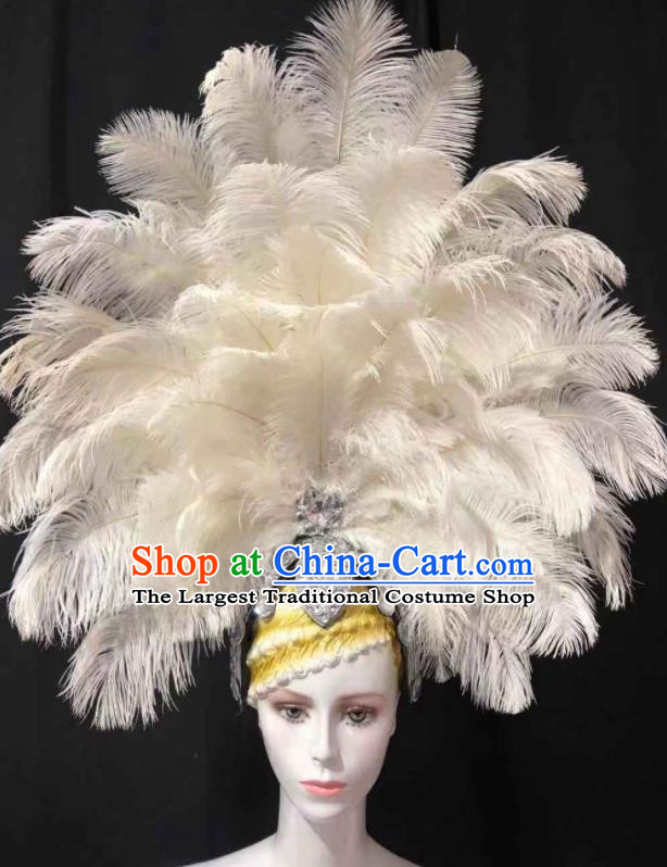 Handmade Samba Dance Giant Headpiece Rio Carnival Headdress Catwalks White Feather Royal Crown Halloween Cosplay Hair Accessories