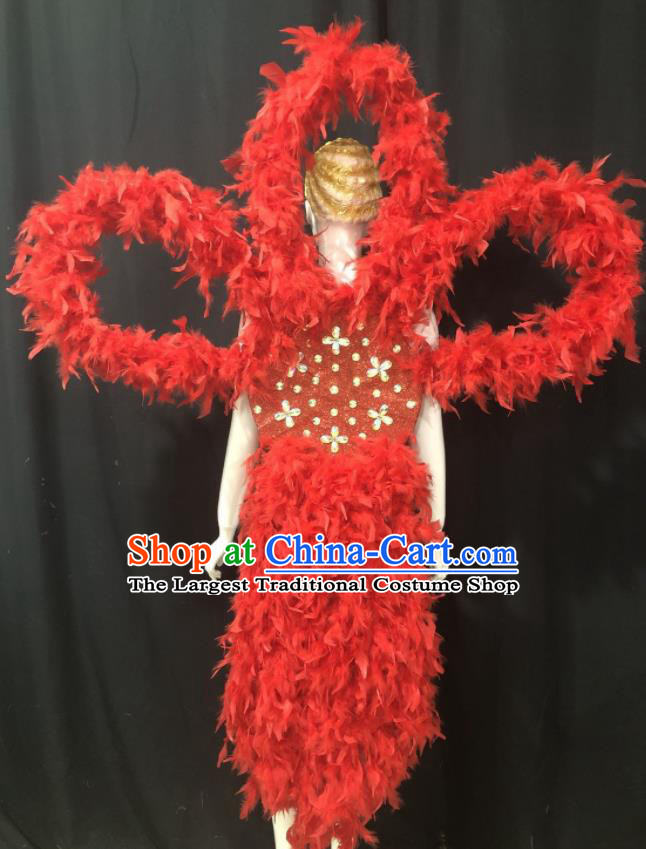 Professional Catwalks Deluxe Red Feathers Back Accessories Brazilian Carnival Props Opening Dance Butterfly Wings Decorations