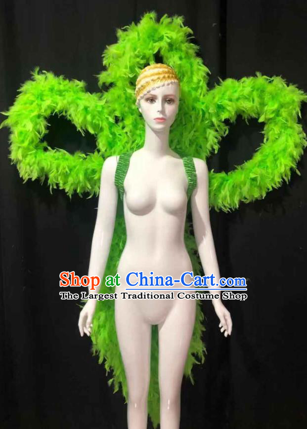 Professional Brazilian Carnival Props Opening Dance Butterfly Wings Decorations Catwalks Deluxe Green Feathers Back Accessories