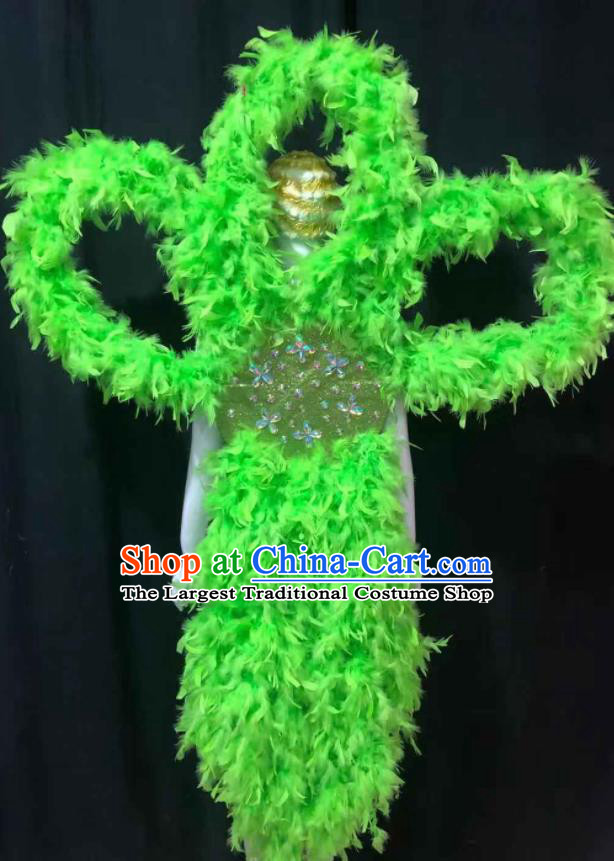 Professional Brazilian Carnival Props Opening Dance Butterfly Wings Decorations Catwalks Deluxe Green Feathers Back Accessories