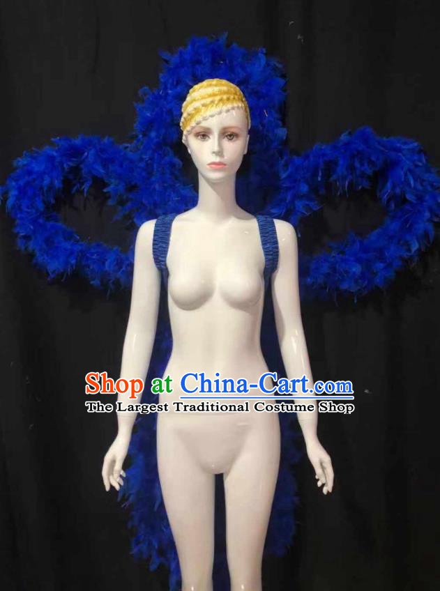 Professional Samba Dance Royalblue Feathers Decorations Catwalks Deluxe Butterfly Wings Back Accessories Brazilian Carnival Parade Props
