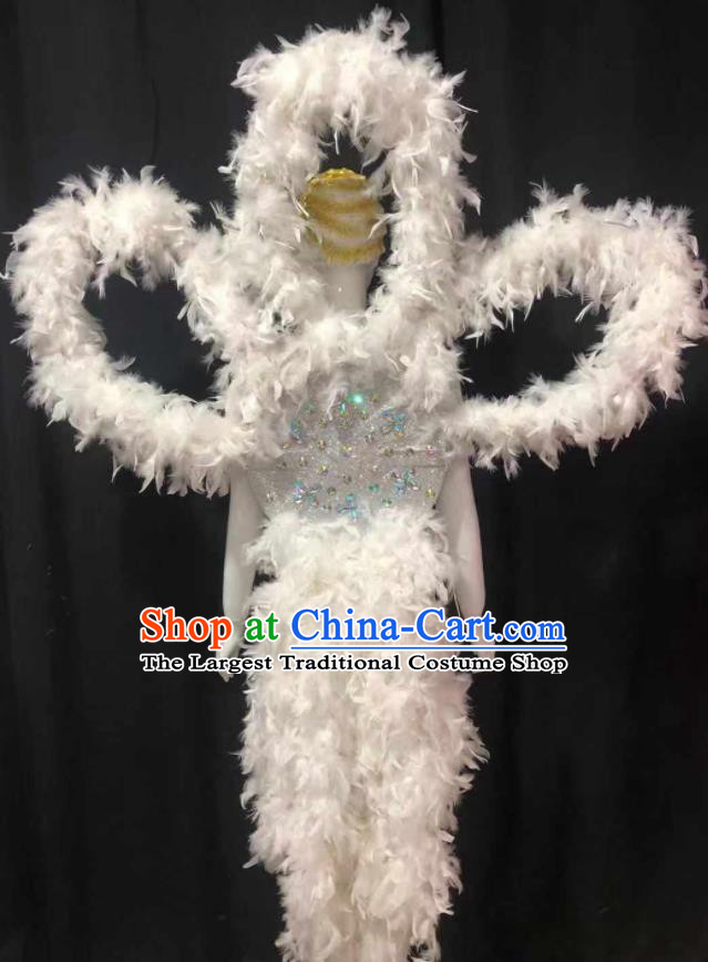 Professional Brazilian Carnival Parade White Feather Back Decorations Samba Dance Deluxe Butterfly Wings Accessories Catwalks Props