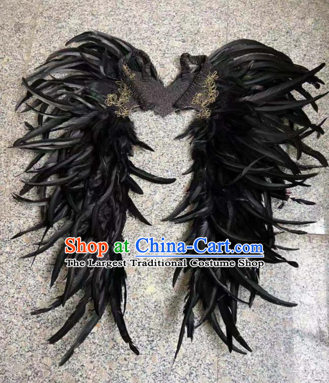 Professional Children Catwalks Props Carnival Performance Black Feather Angel Wings Decorations Stage Show Deluxe Back Accessories