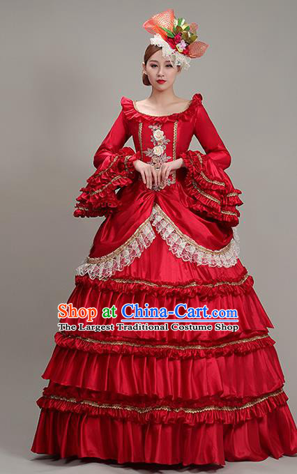 Custom European Stage Performance Clothing Western Court Red Dress Vintage Garment Costume Europe Noble Woman Fashion