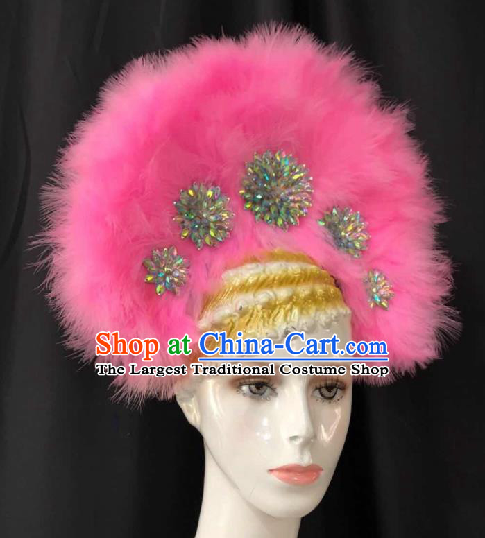 Handmade Halloween Cosplay Headpiece Samba Dance Hair Accessories Rio Carnival Pink Feather Headpiece Stage Show Royal Crown