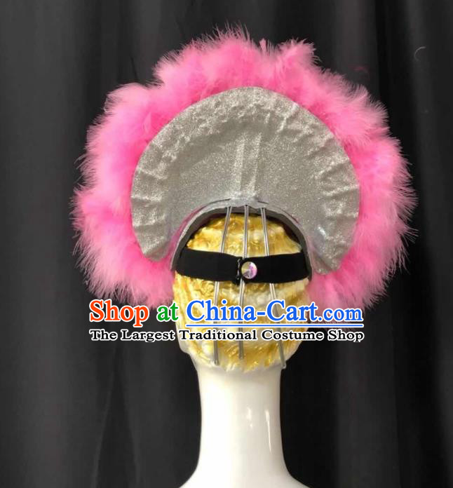Handmade Halloween Cosplay Headpiece Samba Dance Hair Accessories Rio Carnival Pink Feather Headpiece Stage Show Royal Crown