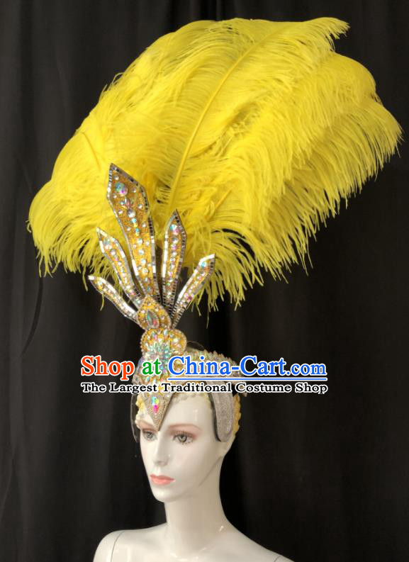 Handmade Stage Show Royal Crown Halloween Cosplay Headpiece Samba Dance Hair Accessories Rio Carnival Yellow Feather Headdress