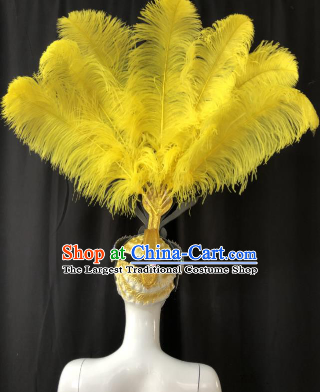 Handmade Stage Show Royal Crown Halloween Cosplay Headpiece Samba Dance Hair Accessories Rio Carnival Yellow Feather Headdress
