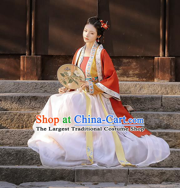 China Ancient Song Dynasty Young Woman Historical Clothing Traditional Hanfu Dress Garment Costumes