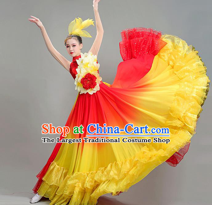 Professional Opening Dance Red Dress China Spring Festival Gala Performance Clothing Chorus Group Garment Costume