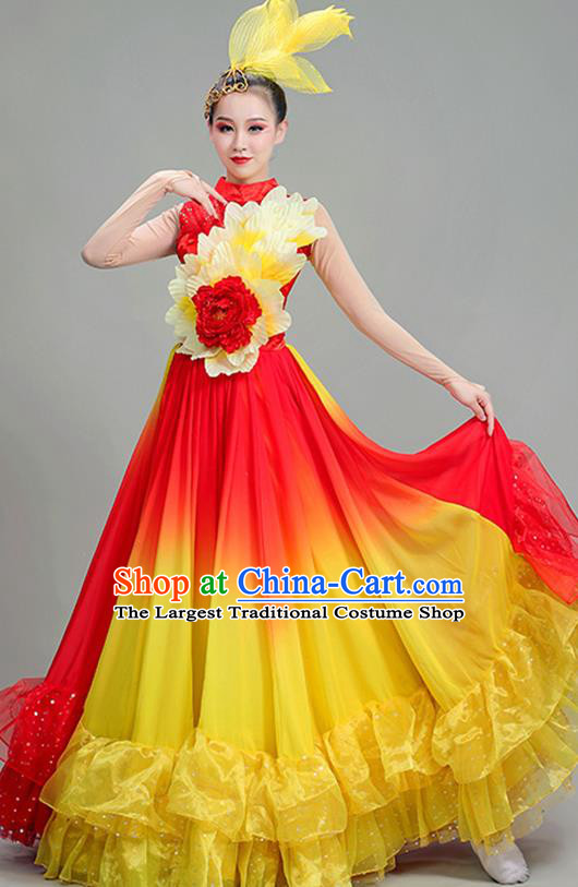 Professional Opening Dance Red Dress China Spring Festival Gala Performance Clothing Chorus Group Garment Costume