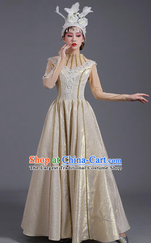 Professional Chorus Group Garment Costume Opening Dance Light Golden Dress China Modern Dance Clothing